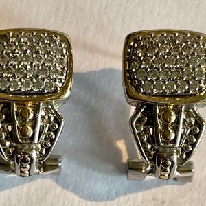 Pre Owned ,  CZ's set in Stunning Silver and Gold Tone Lever- Back Earrings.